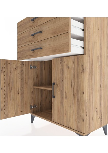 Hyperion Dolap Tek Raflı 3 Çekmeceli 2 Kapaklı 88X44X134 Çam-Çam indirimleri