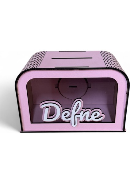 Kişiye Özel Isme Özel Ahşap Kumbara – Hediye & Para Biriktirme Kutusu - Pembe
