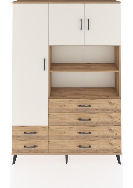 Arges Dolap 8 Raflı 6 Çekmeceli 3 Kapaklı 132X30X195 Çam-Aytaşı/çam