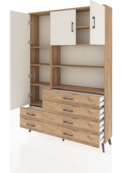 Arges Dolap 8 Raflı 6 Çekmeceli 3 Kapaklı 132X30X195 Çam-Aytaşı/çam modelleri