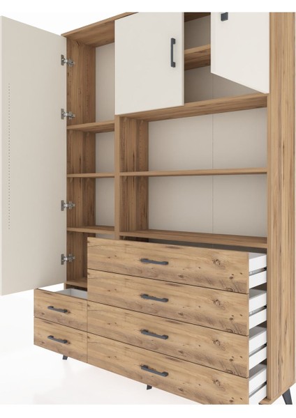 Arges Dolap 8 Raflı 6 Çekmeceli 3 Kapaklı 132X30X195 Çam-Aytaşı/çam fırsatları