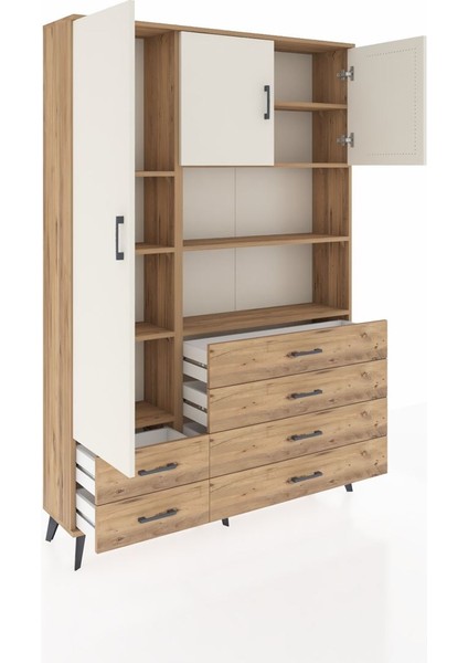 Arges Dolap 8 Raflı 6 Çekmeceli 3 Kapaklı 132X30X195 Çam-Aytaşı/çam indirimleri
