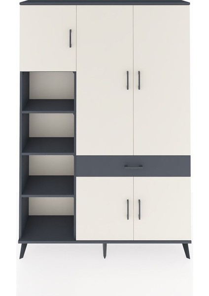 Arges Dolap 8 Raflı Tek Çekmeceli 5 Kapaklı 132X30X195 Antrasit-Aytaşı/antrasit