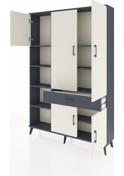 Arges Dolap 8 Raflı Tek Çekmeceli 5 Kapaklı 132X30X195 Antrasit-Aytaşı/antrasit modelleri