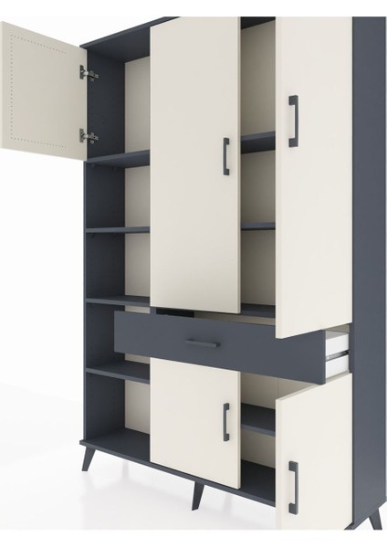 Arges Dolap 8 Raflı Tek Çekmeceli 5 Kapaklı 132X30X195 Antrasit-Aytaşı/antrasit fırsatları