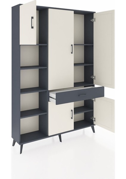 Arges Dolap 8 Raflı Tek Çekmeceli 5 Kapaklı 132X30X195 Antrasit-Aytaşı/antrasit indirimleri