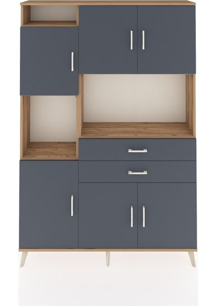 Arges Dolap 8 Raflı 2 Çekmeceli 6 Kapaklı 132X30X195 Çam-Antrasit/antrasit