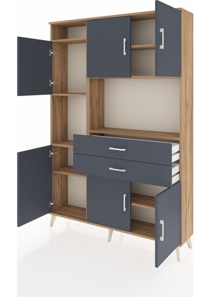 Arges Dolap 8 Raflı 2 Çekmeceli 6 Kapaklı 132X30X195 Çam-Antrasit/antrasit modelleri