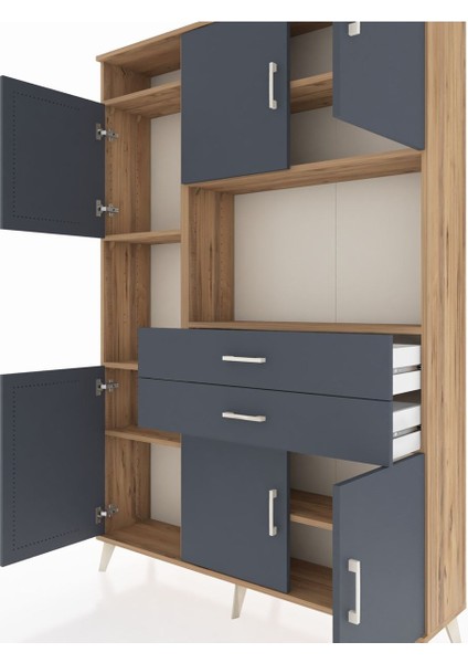 Arges Dolap 8 Raflı 2 Çekmeceli 6 Kapaklı 132X30X195 Çam-Antrasit/antrasit fırsatları