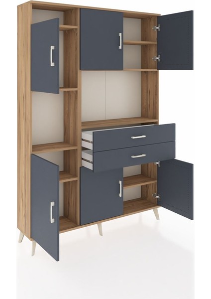 Arges Dolap 8 Raflı 2 Çekmeceli 6 Kapaklı 132X30X195 Çam-Antrasit/antrasit indirimleri