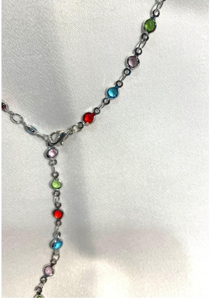 Renkli Zirkon Taşlı Ince Zincir Çelik Y Kolye