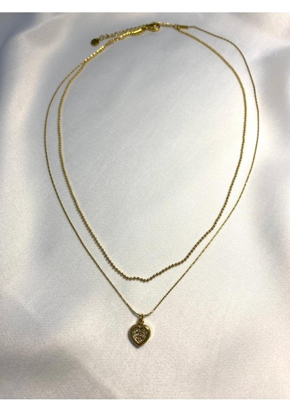 Altın Kaplama Kalp Ikili Zincir Çelik Kolye fiyatları