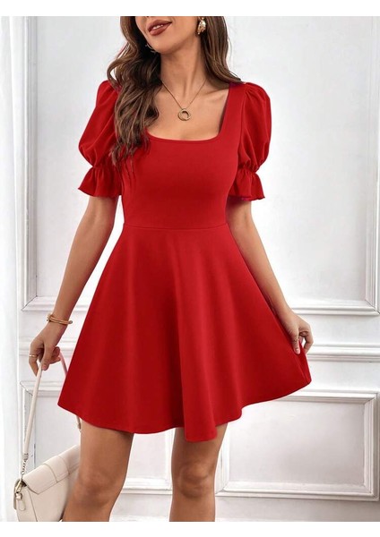 Kadın Kısa Kollu Kare Yakalı Kiloş Ithal Krep Elbise indirimleri