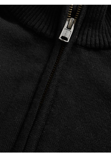 Erkek Siyah Relaxed Yarım Fermuarlı Mockneck Kazak indirimleri