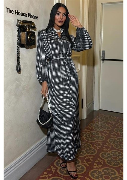 Ethereel Desenli Saten Elbise 2638-8 indirimleri