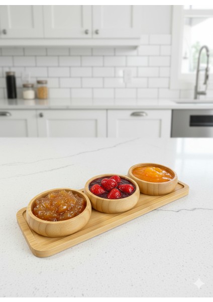 4'llü Bambu Stantlı Çerezlik-Kahvaltılık Kase Seti-Bambu Kuruyemişlik Seti-Şık Tasarım-Çerez Tabağı fiyatları