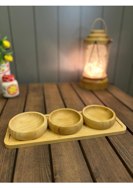 4'llü Bambu Stantlı Çerezlik-Kahvaltılık Kase Seti-Bambu Kuruyemişlik Seti-Şık Tasarım-Çerez Tabağı fırsatları