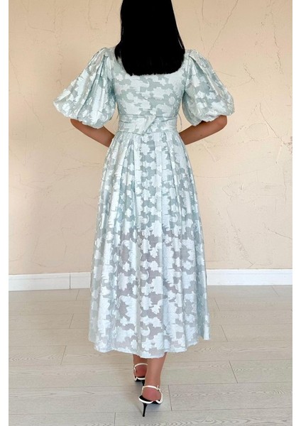 Mint Kemerli Balon Kollu Elbise fırsatları