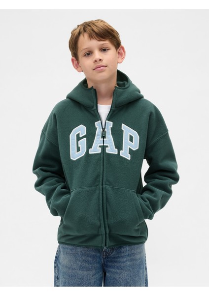 Erkek Çocuk Koyu Yeşil Vintagesoft Gap Logo Fermuarlı Sweatshirt