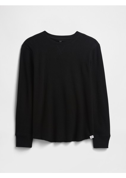 Erkek Çocuk Siyah Waffle-Knit T-Shirt