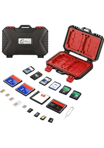 Gorilla 24 Slot Çoklu Hafıza Kartı ve Micro Sd Kart Taşıma Çantası Micro Sd Kart Kutusu (Kırmızı)