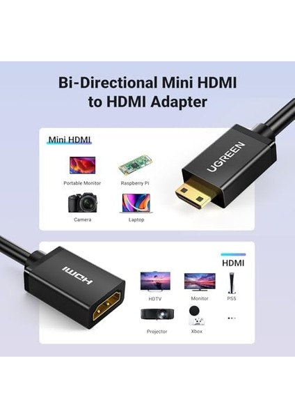 Ugreen Mini HDMI Adaptörü 4K Mini HDMI Erkek - HDMI Kadın 3D Ethernet Arc Raspberry Pi Zero Için (20CM) modelleri