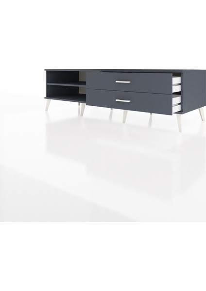 Kronos Tv Ünitesi Tek Raflı 2 Çekmeceli 176X59X51 Antrasit-Antrasit/antrasit modelleri