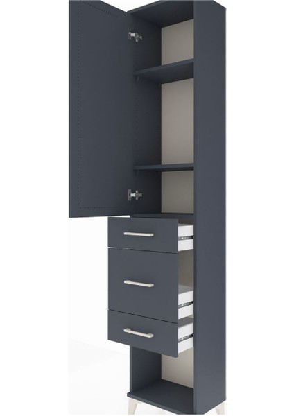 Arges Dolap 3 Raflı 3 Çekmeceli Tek Kapaklı 44X30X221 Antrasit-Antrasit indirimleri