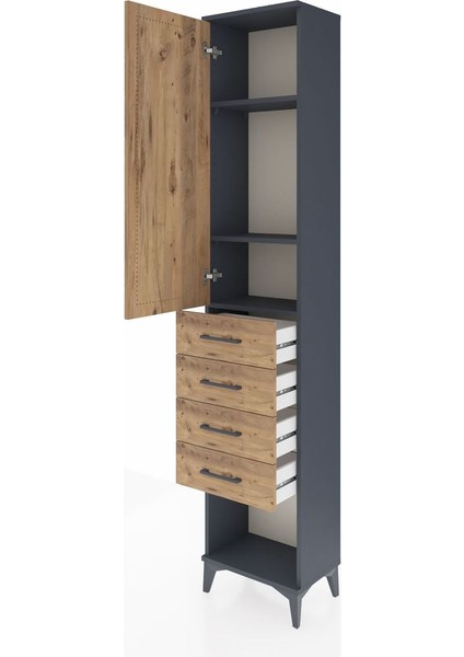 Arges Dolap 3 Raflı 4 Çekmeceli Tek Kapaklı 44X30X221 Antrasit-Çam fırsatları