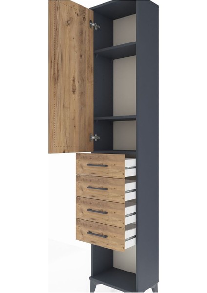 Arges Dolap 3 Raflı 4 Çekmeceli Tek Kapaklı 44X30X221 Antrasit-Çam indirimleri