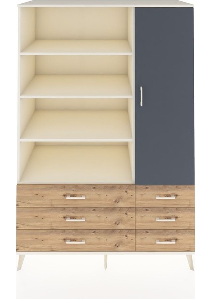 Kronos Dolap 8 Raflı 6 Çekmeceli Tek Kapaklı 132X59X195 Aytaşı-Antrasit/çam