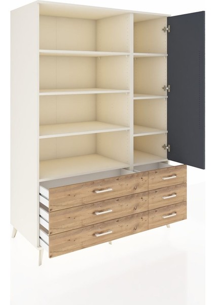 Kronos Dolap 8 Raflı 6 Çekmeceli Tek Kapaklı 132X59X195 Aytaşı-Antrasit/çam indirimleri