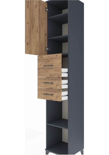 Hyperion Dolap 4 Raflı 3 Çekmeceli Tek Kapaklı 44X44X243 Antrasit-Çam indirimleri