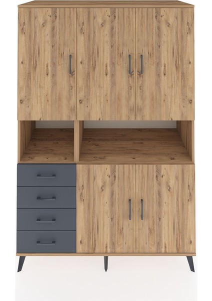 Kronos Dolap 7 Raflı 4 Çekmeceli 5 Kapaklı 132X59X195 Çam-Çam/antrasit