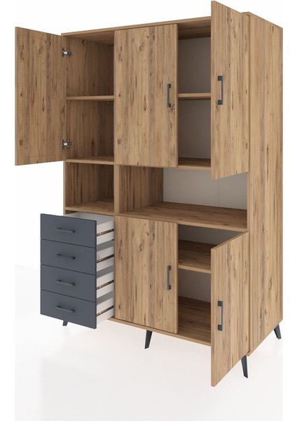 Kronos Dolap 7 Raflı 4 Çekmeceli 5 Kapaklı 132X59X195 Çam-Çam/antrasit modelleri