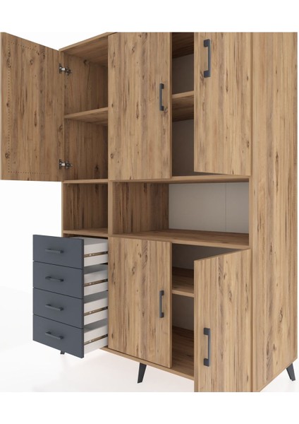 Kronos Dolap 7 Raflı 4 Çekmeceli 5 Kapaklı 132X59X195 Çam-Çam/antrasit fırsatları