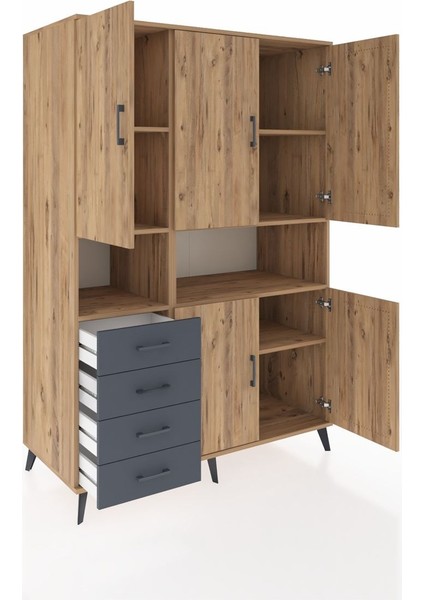 Kronos Dolap 7 Raflı 4 Çekmeceli 5 Kapaklı 132X59X195 Çam-Çam/antrasit indirimleri