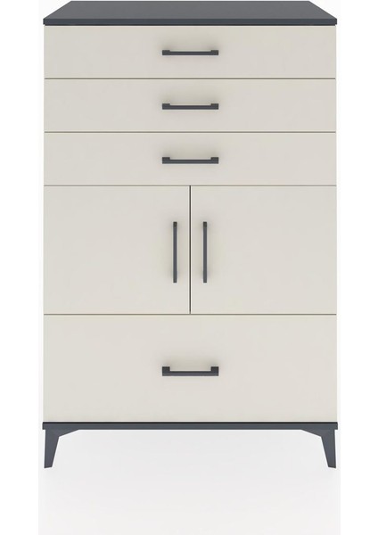 Hyperion Dolap Tek Raflı 4 Çekmeceli 2 Kapaklı 88X44X134 Antrasit-Aytaşı