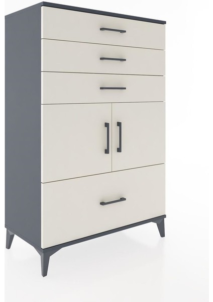 Hyperion Dolap Tek Raflı 4 Çekmeceli 2 Kapaklı 88X44X134 Antrasit-Aytaşı fiyatları