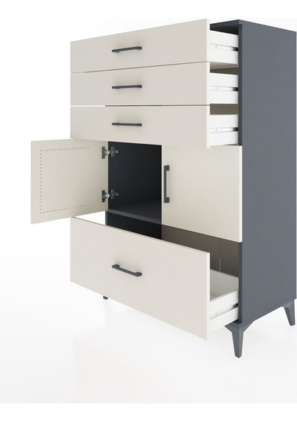 Hyperion Dolap Tek Raflı 4 Çekmeceli 2 Kapaklı 88X44X134 Antrasit-Aytaşı fırsatları