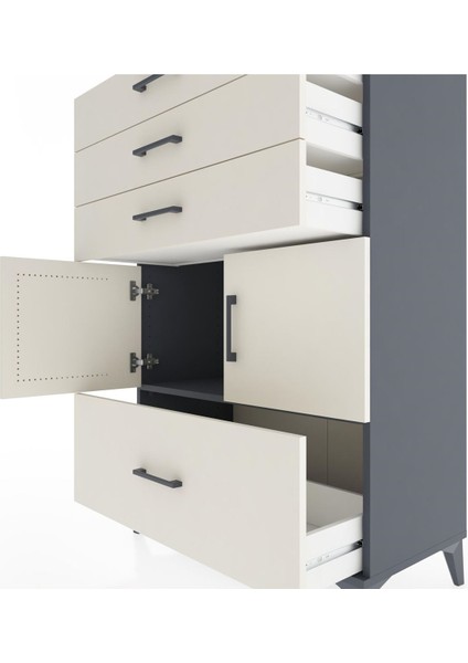 Hyperion Dolap Tek Raflı 4 Çekmeceli 2 Kapaklı 88X44X134 Antrasit-Aytaşı indirimleri