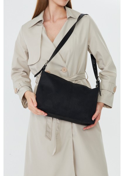 Metro Siyah Süet Kadın Omuz, Kol ve El Çantası