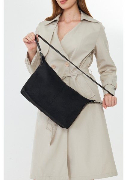 Metro Siyah Süet Kadın Omuz, Kol ve El Çantası