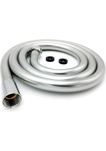 Wras 1,5 M Düz Bağlantı Pürüzsüz Gümüş Pvc Esnek Kink -Kink Duş Hortumu Katı Bağlantılı (Ürün Kodu: SH150-SIL-WRAS Snl)