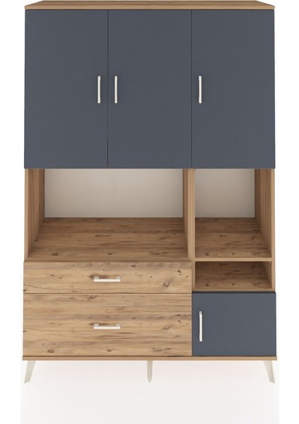 Hyperion Dolap 7 Raflı 2 Çekmeceli 4 Kapaklı 132X44X195 Çam-Antrasit/çam