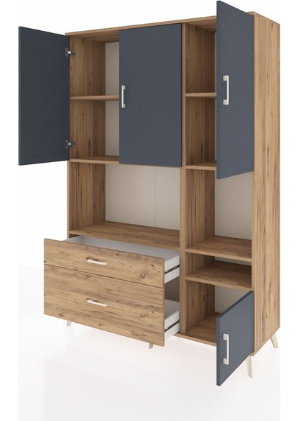 Hyperion Dolap 7 Raflı 2 Çekmeceli 4 Kapaklı 132X44X195 Çam-Antrasit/çam modelleri