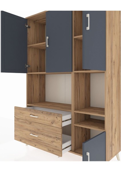 Hyperion Dolap 7 Raflı 2 Çekmeceli 4 Kapaklı 132X44X195 Çam-Antrasit/çam fırsatları