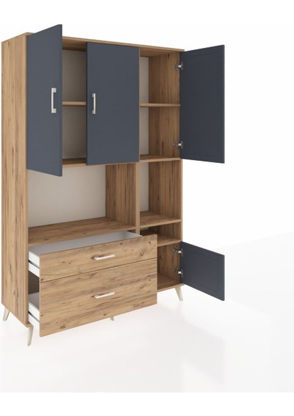 Hyperion Dolap 7 Raflı 2 Çekmeceli 4 Kapaklı 132X44X195 Çam-Antrasit/çam indirimleri