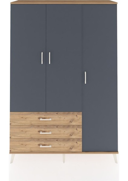 Hyperion Dolap 6 Raflı 3 Çekmeceli Tek Askılı 132X44X195 Çam-Antrasit/çam