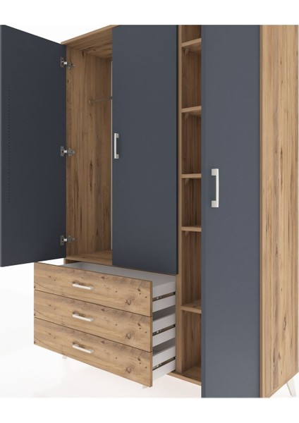 Hyperion Dolap 6 Raflı 3 Çekmeceli Tek Askılı 132X44X195 Çam-Antrasit/çam fırsatları